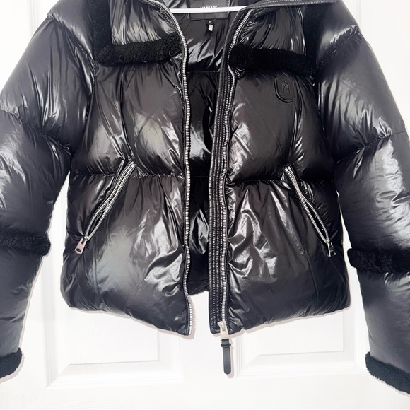 Mackage Montreal Miya black puffer jacket Shearling trim collar Small - Picture 14 of 16